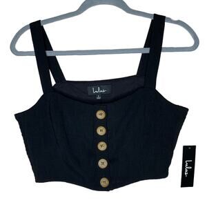 NEW Lulus Sweet as Ever Black Crop Top Tank Button Size Small